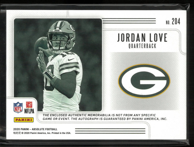 2020 Panini Absolute Rookie Premiere Jordan Love Rookie Patch Auto /35 RC 