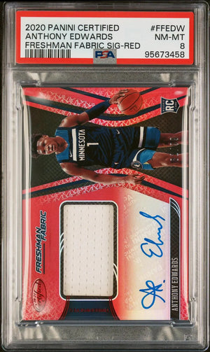 2020 Panini Certified Freshman Fabric Sig RC Auto Anthony Edwards Red /99 PSA 8 