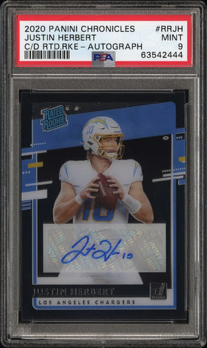 2020 Panini Chronicles Clear Rated Rookie Justin Herbert Autograph Auto RC PSA 9 