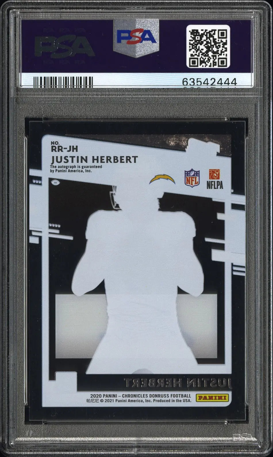 2020 Panini Chronicles Clear Rated Rookie Justin Herbert Autograph Auto RC PSA 9 