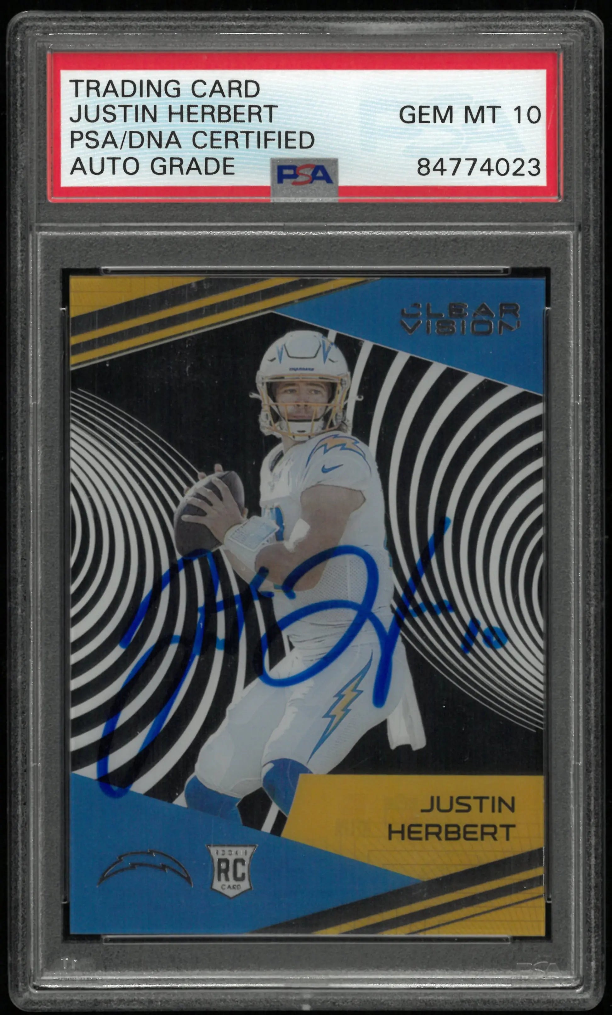 2020 Panini Chronicles Clear Vision Justin Herbert Autograph Auto PSA 10 