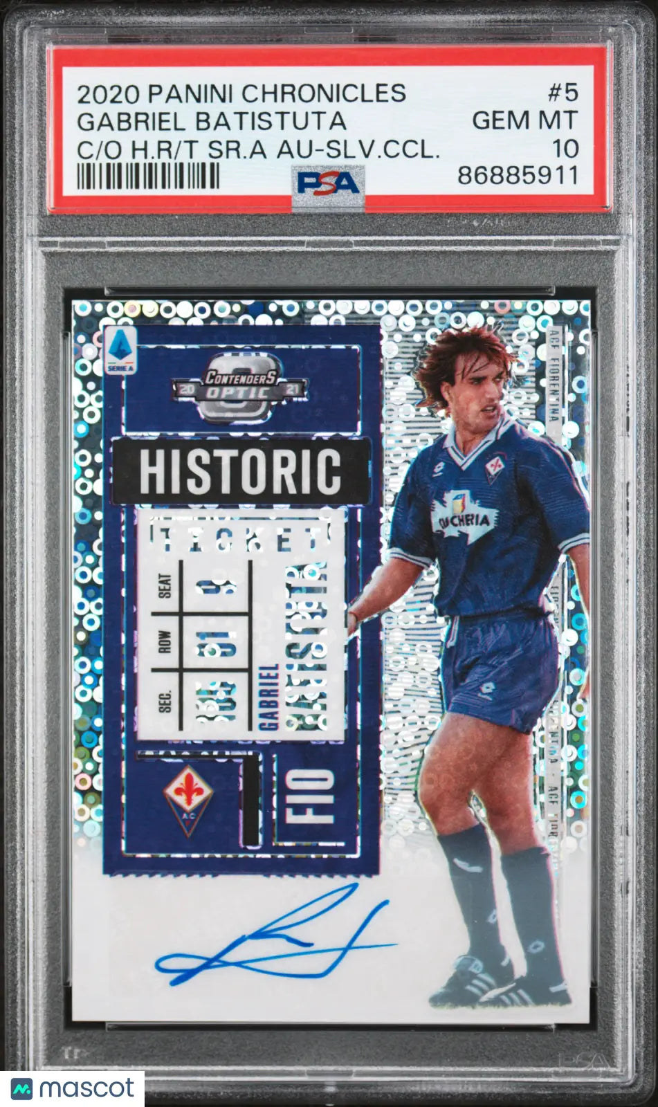 2020 Panini Contenders Optic Historic Ticket Auto Gabriel Batistuta /49 PSA 10 