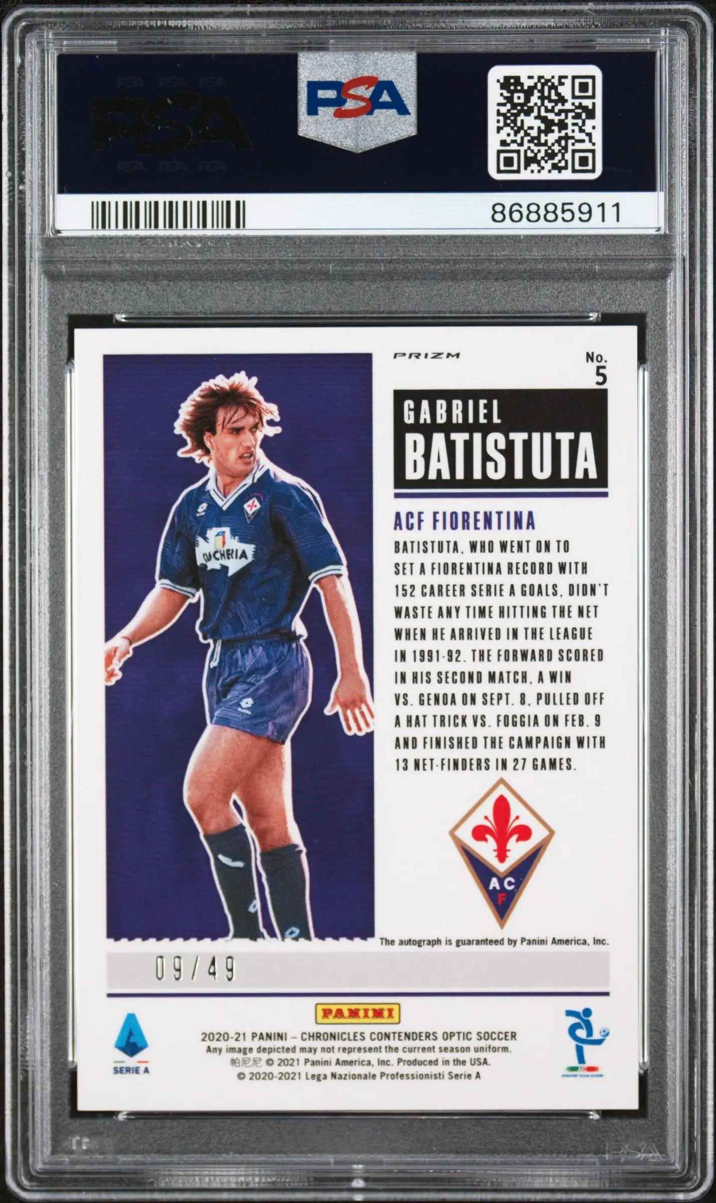2020 Panini Contenders Optic Historic Ticket Auto Gabriel Batistuta /49 PSA 10 