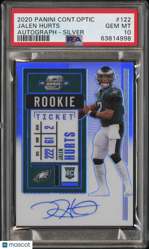 2020 Panini Contenders Optic Jalen Hurts RC Rookie Ticket Auto Silver PSA 10 