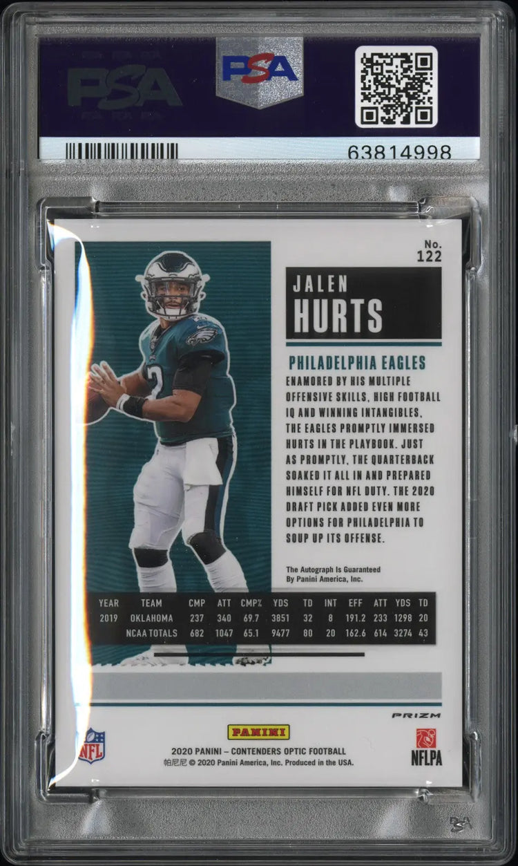 2020 Panini Contenders Optic Jalen Hurts RC Rookie Ticket Auto Silver PSA 10 