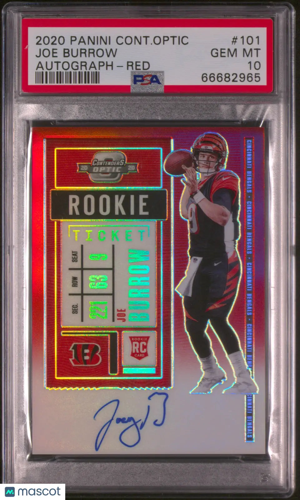 2020 Panini Contenders Optic Joe Burrow RC Rookie Ticket Auto Red PSA 10 /199 