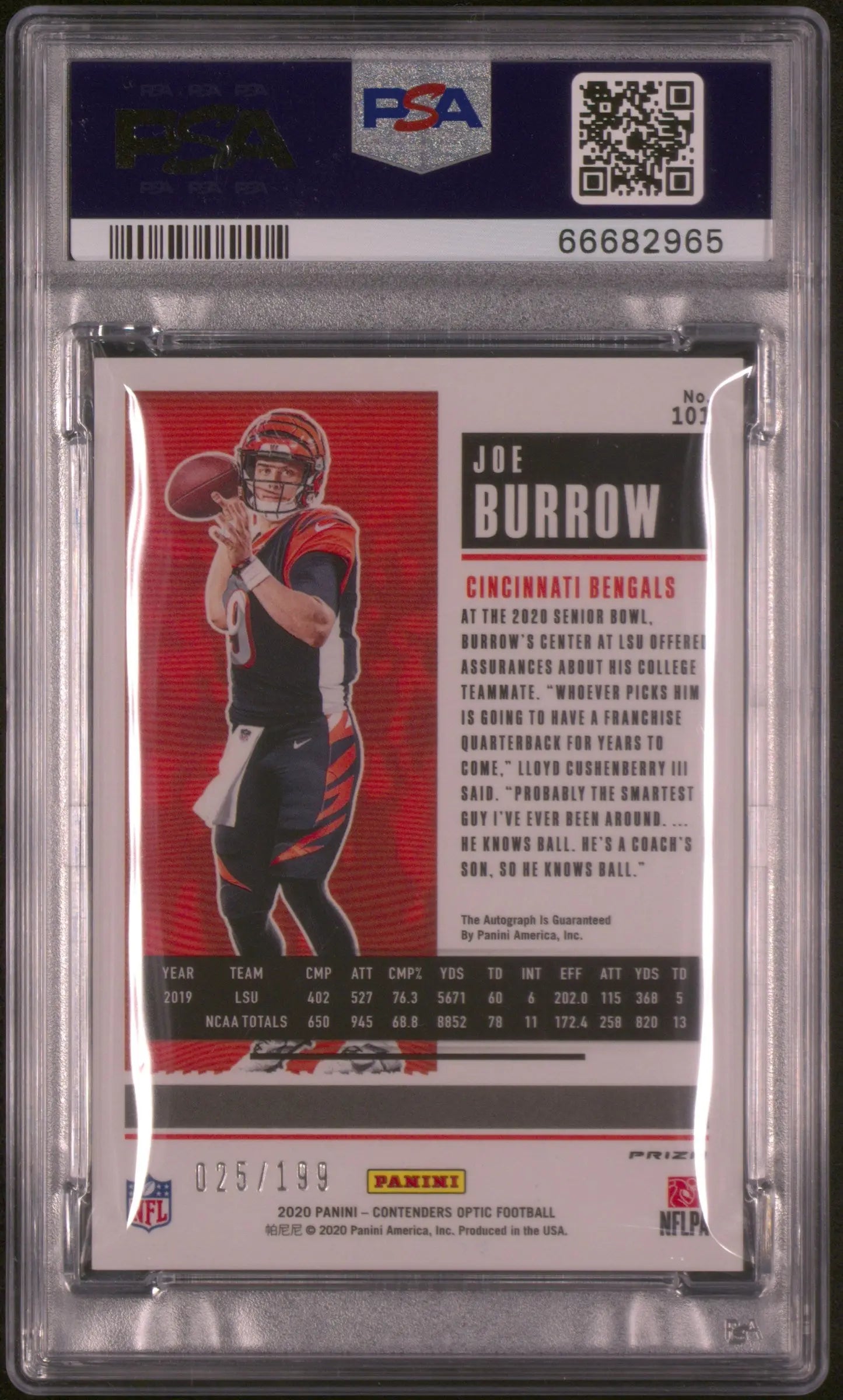 2020 Panini Contenders Optic Joe Burrow RC Rookie Ticket Auto Red PSA 10 /199 