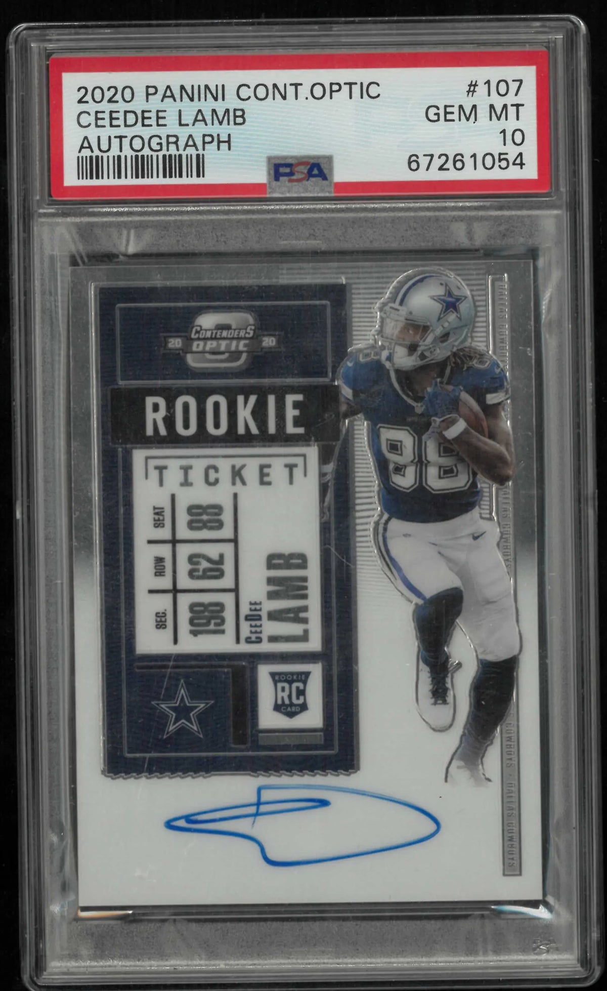 2020 Panini Contenders Optic Rookie Autograph Ceedee Lamb Auto RC PSA 10 