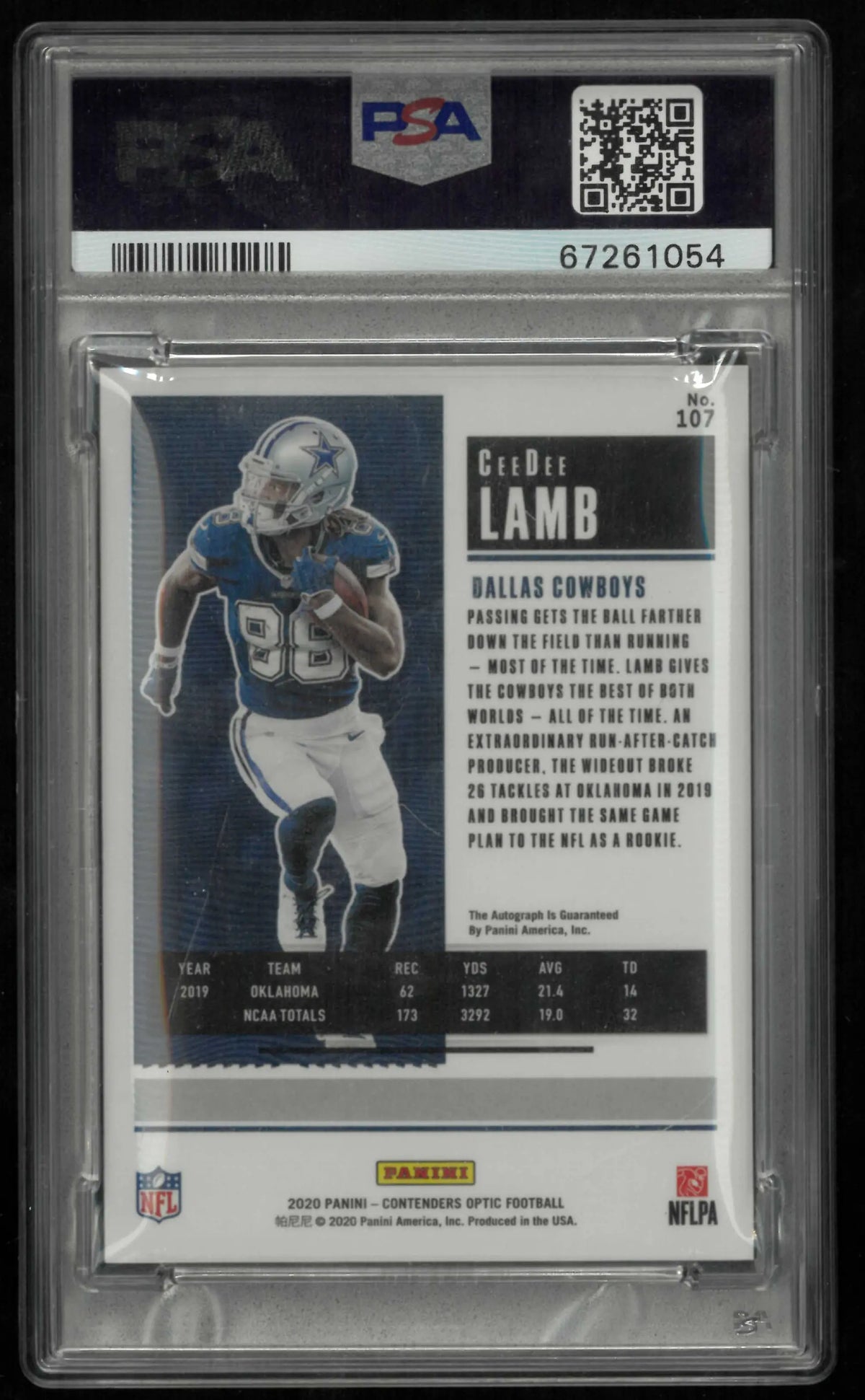 2020 Panini Contenders Optic Rookie Autograph Ceedee Lamb Auto RC PSA 10 