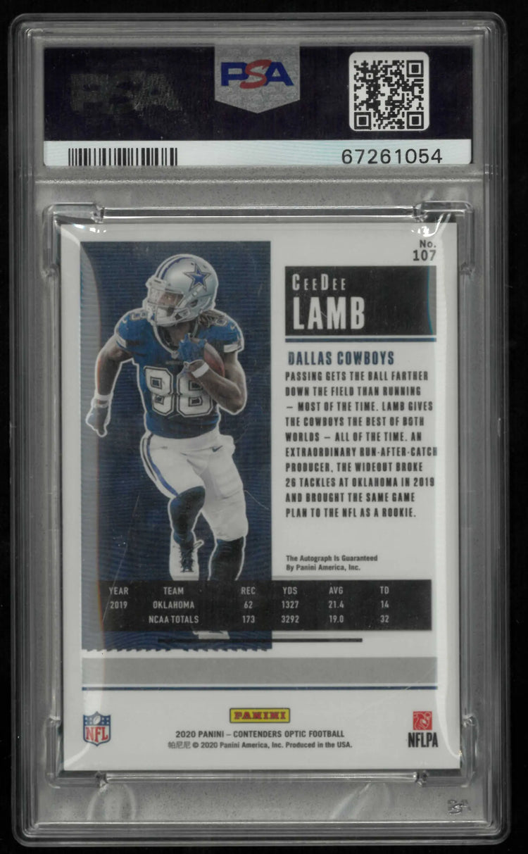 2020 Panini Contenders Optic Rookie Autograph Ceedee Lamb Auto RC PSA 10 