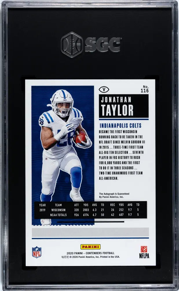 2020 Panini Contenders Rookie Autograph Jonathan Taylor Auto RC SGC 9.5 