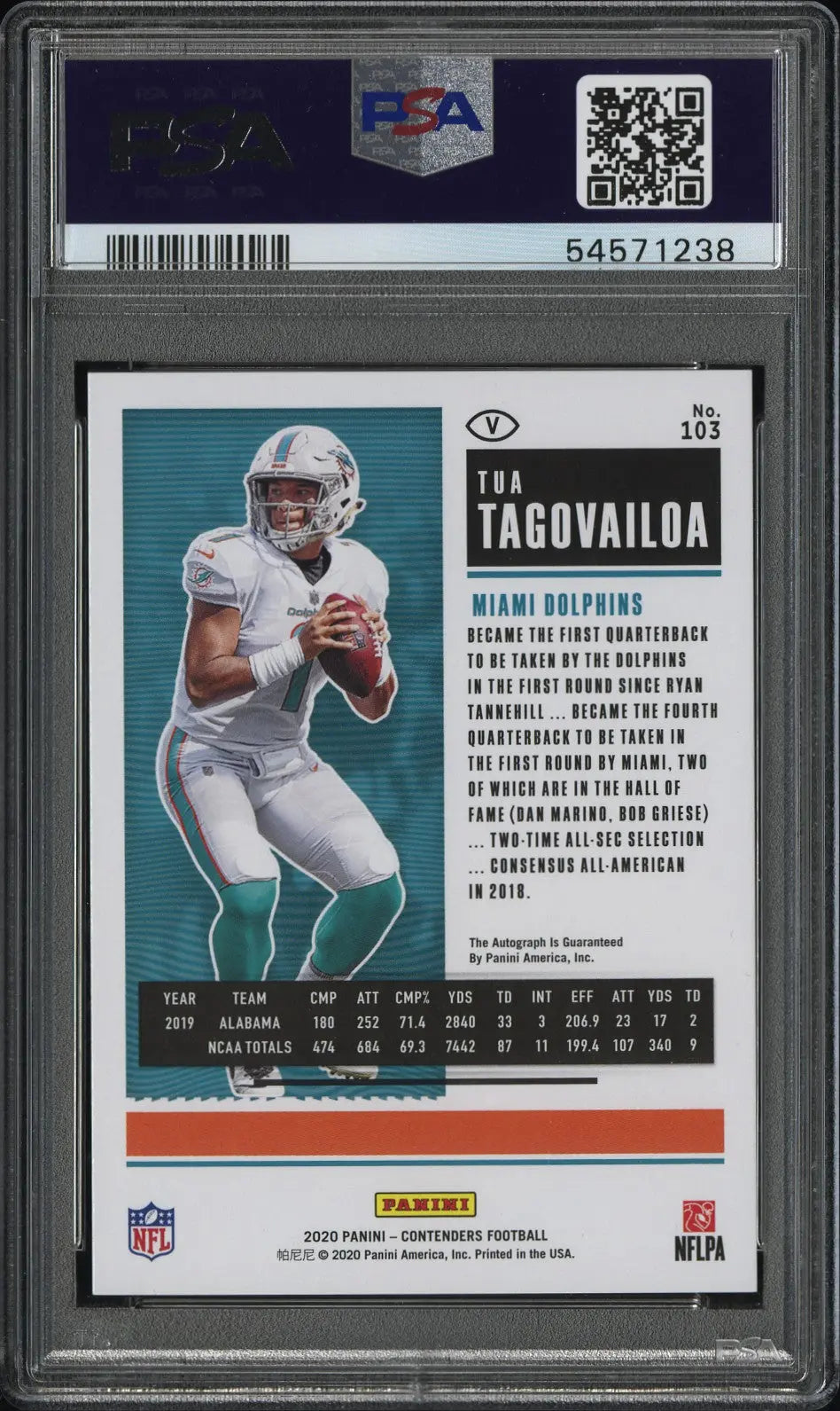 2020 Panini Contenders Tua Tagovailoa RC Rookie Variation Autograph Auto PSA 10 