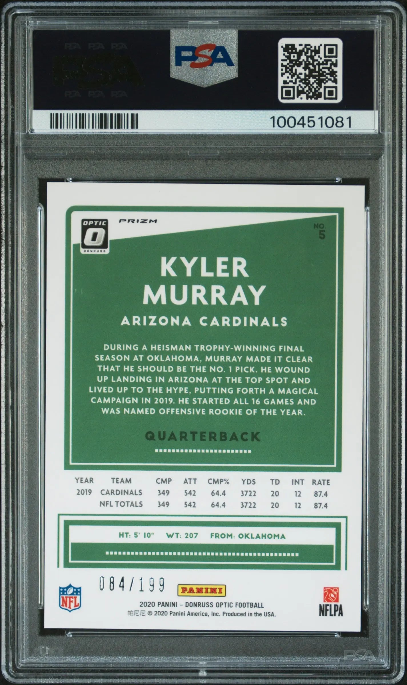2020 Panini Donruss Optic Football Kyler Murray Orange PSA 9 /199 