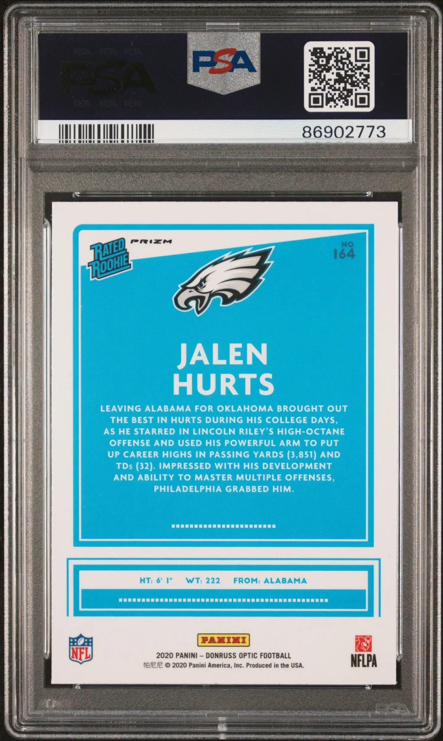 2020 Panini Donruss Optic Jalen Hurts #164 Holo PSA 10 
