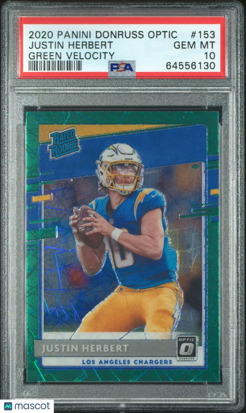 2020 Panini Donruss Optic Justin Herbert Rated Rookie Green Velocity PSA 10 