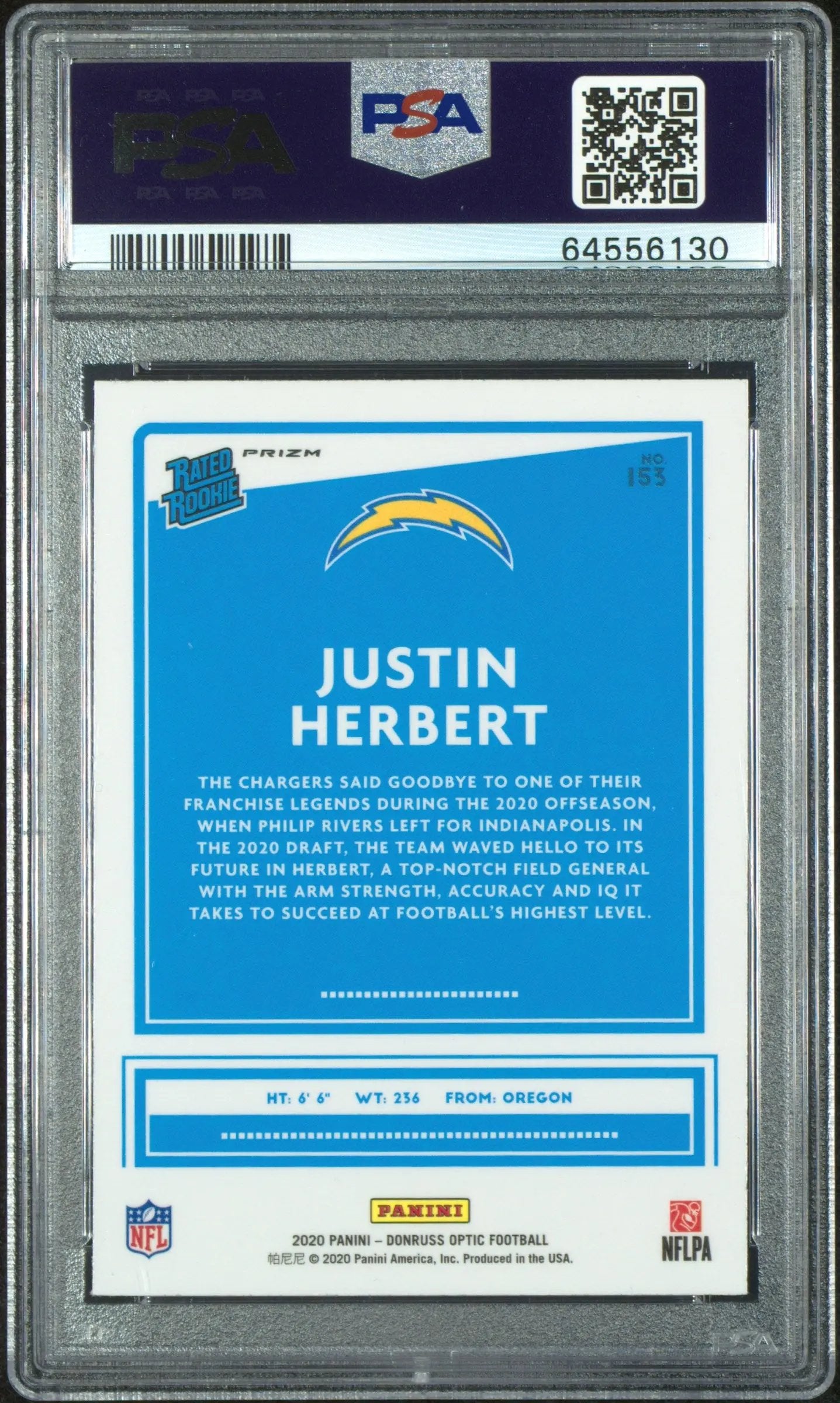 2020 Panini Donruss Optic Justin Herbert Rated Rookie Green Velocity PSA 10 