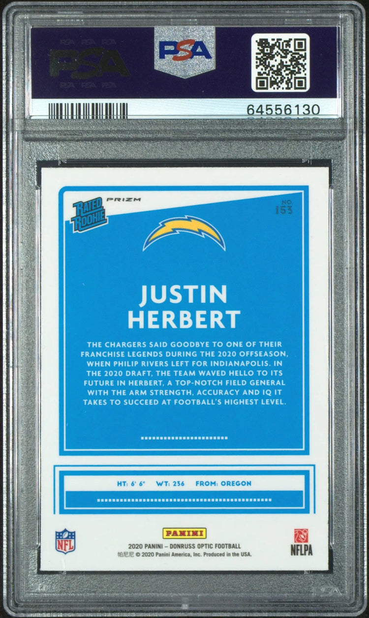 2020 Panini Donruss Optic Justin Herbert Rated Rookie Green Velocity PSA 10 