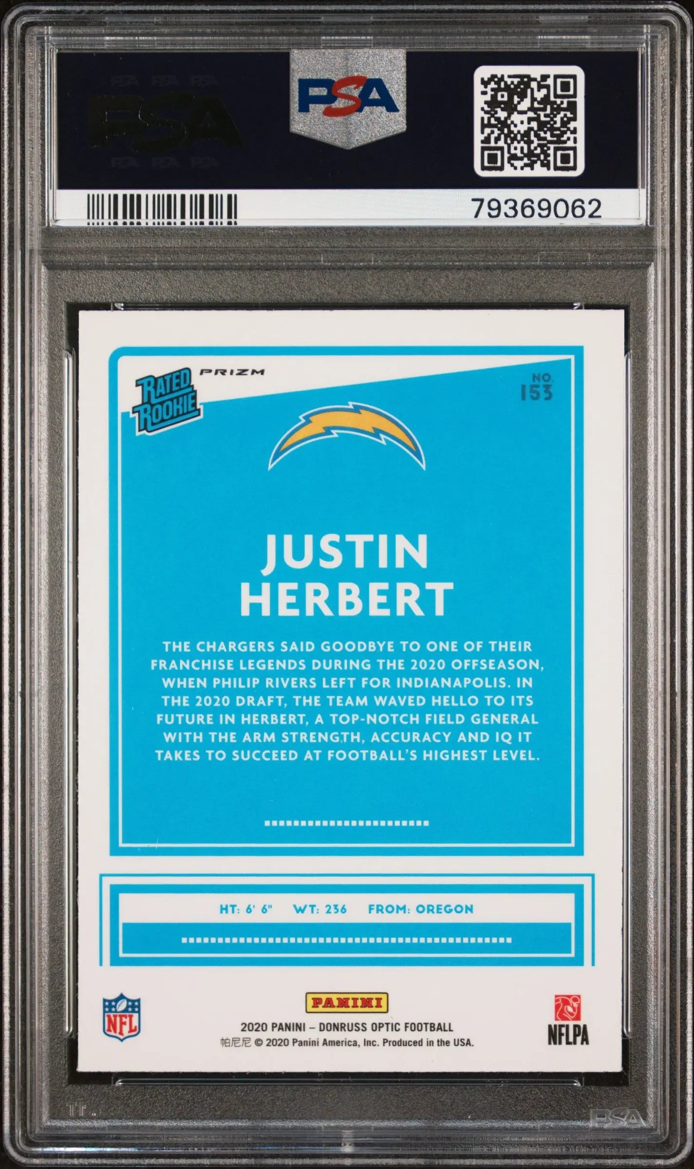 2020 Panini Donruss Optic Justin Herbert #153 Green Velocity PSA 9 