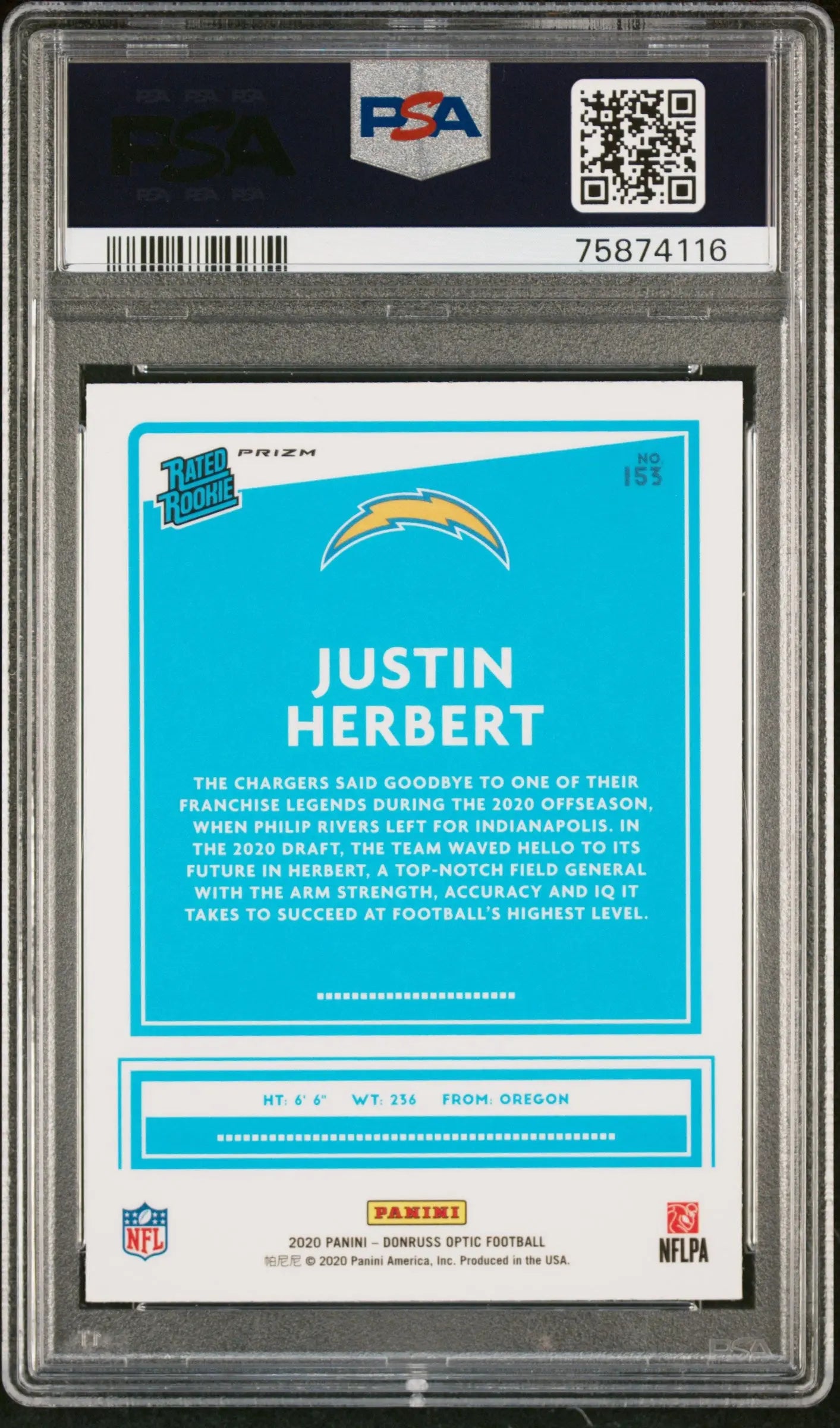 2020 Panini Donruss Optic Justin Herbert #153 Holo PSA 9 