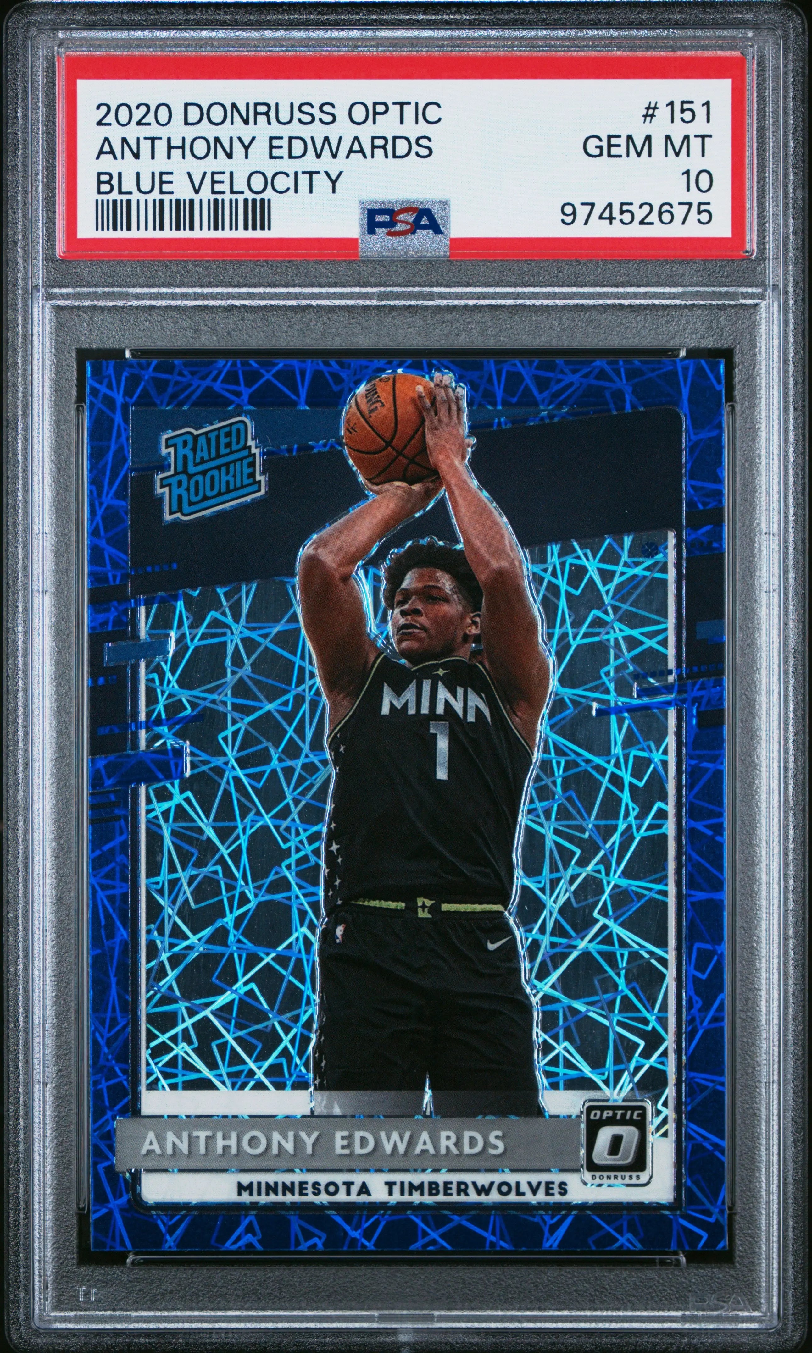 2020 Panini Donruss Optic Rated Rookie Anthony Edwards Blue Velocity RC PSA 10 