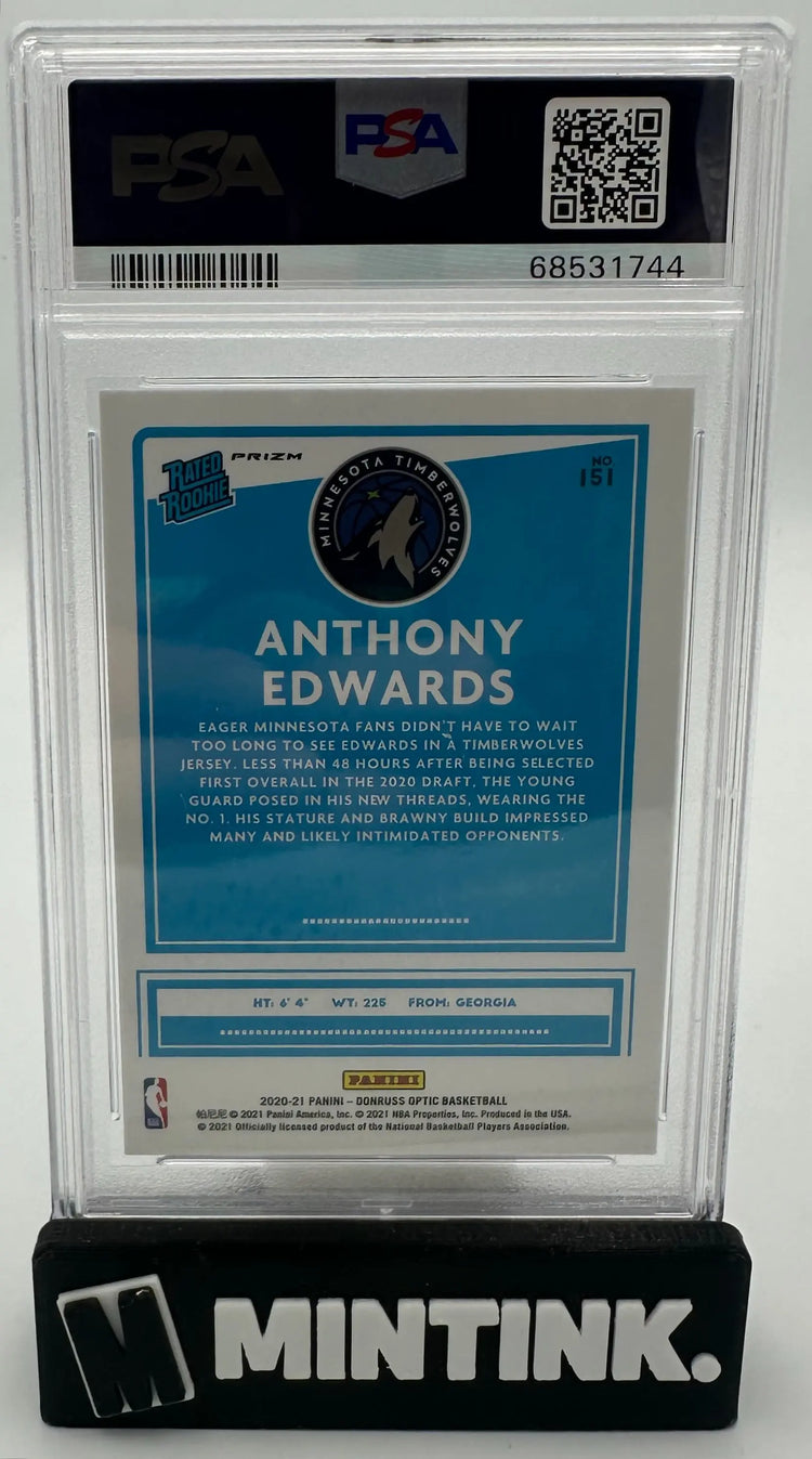 2020 Panini Donruss Optic Rated Rookie Anthony Edwards Blue Velocity RC PSA 9 