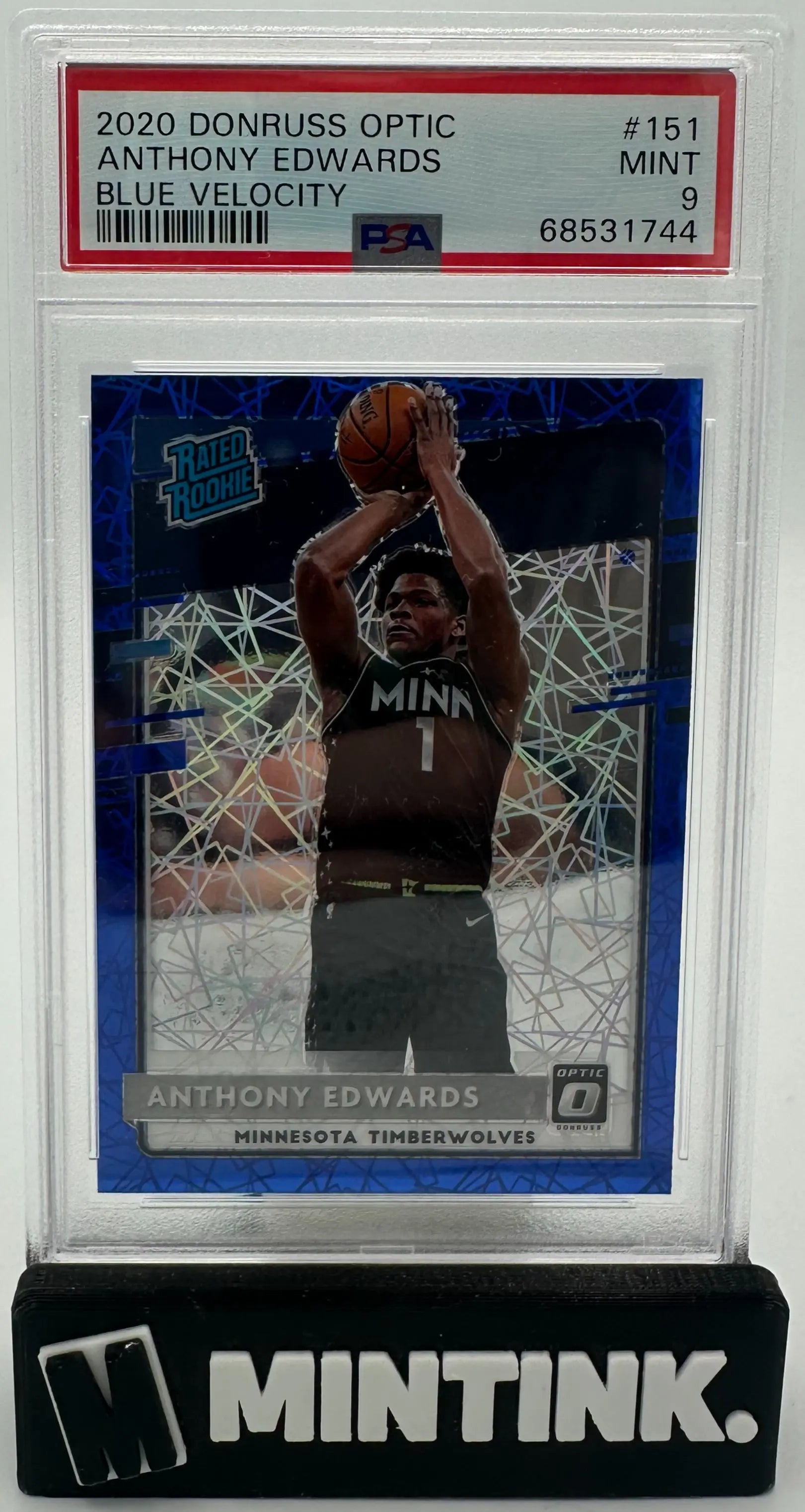 2020 Panini Donruss Optic Rated Rookie Anthony Edwards Blue Velocity RC PSA 9 