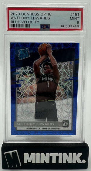2020 Panini Donruss Optic Rated Rookie Anthony Edwards Blue Velocity RC PSA 9 