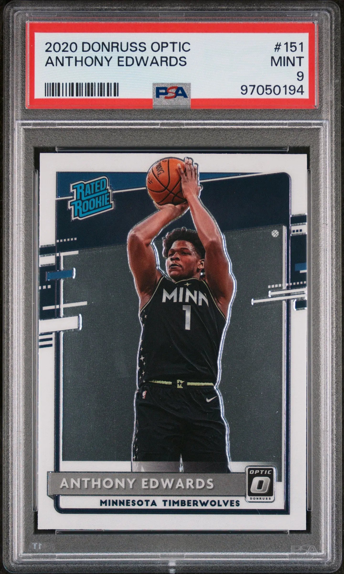 2020 Panini Donruss Optic Rated Rookie Anthony Edwards RC PSA 9 