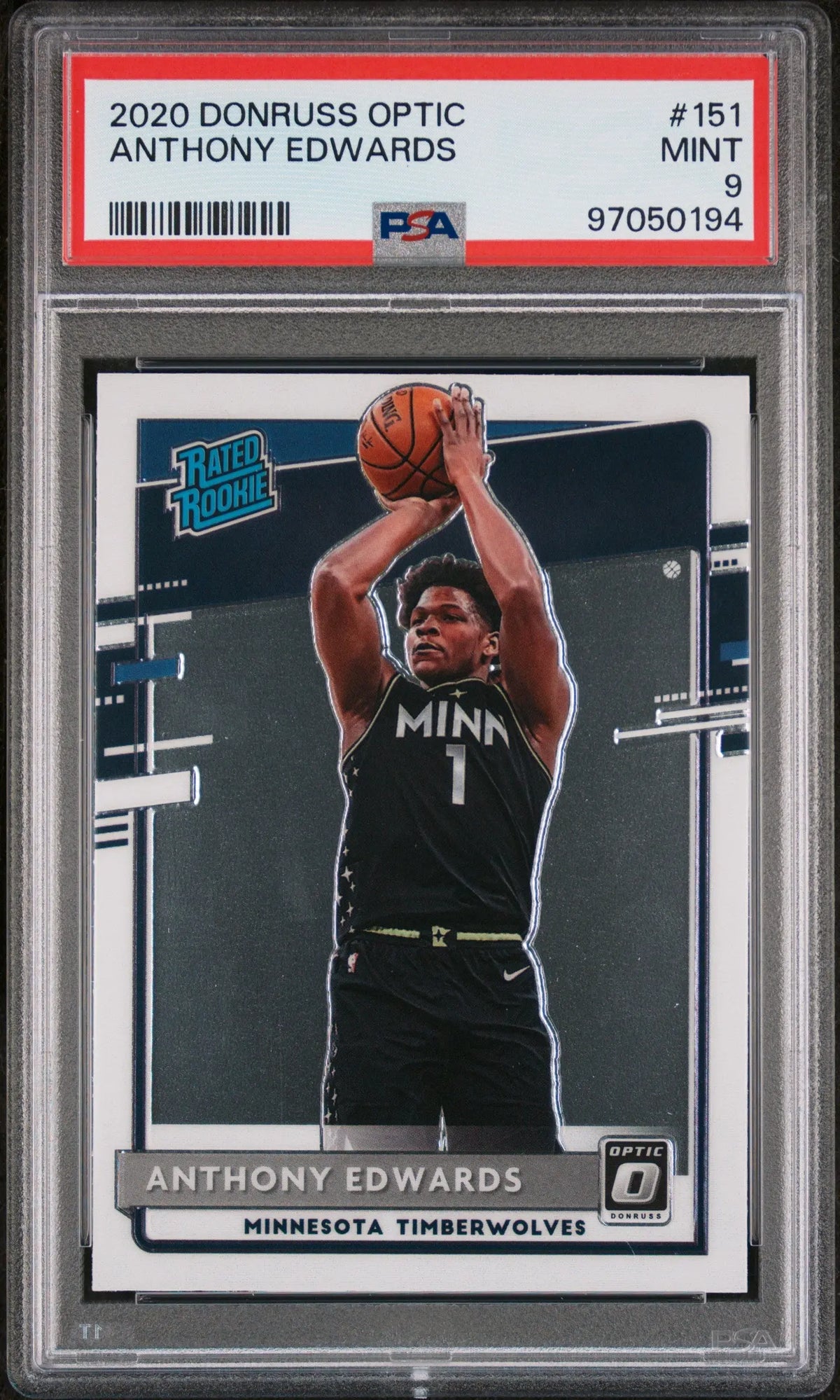 2020 Panini Donruss Optic Rated Rookie Anthony Edwards RC PSA 9 