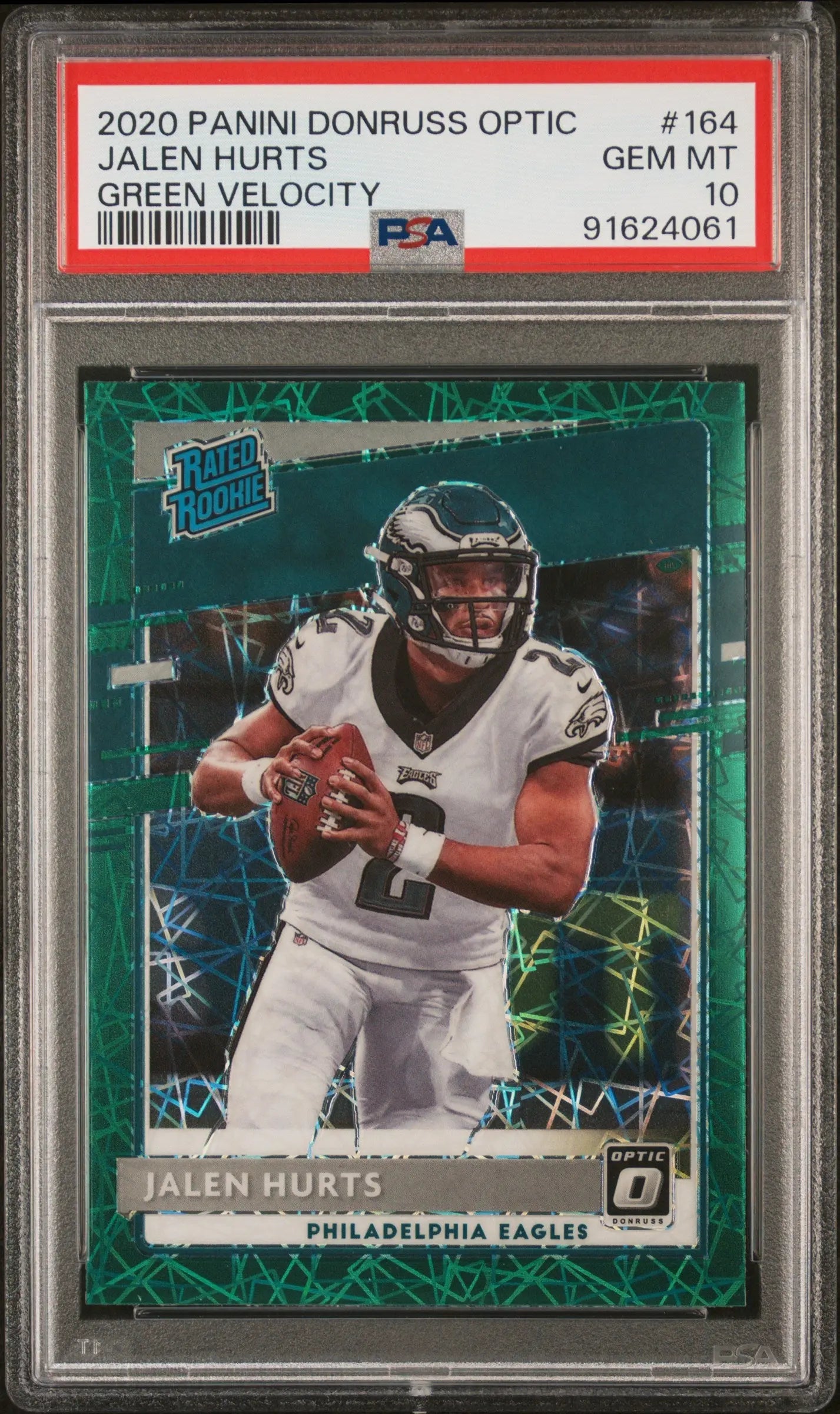 2020 Panini Donruss Optic Rated Rookie Jalen Hurts Green Velocity RC PSA 10 