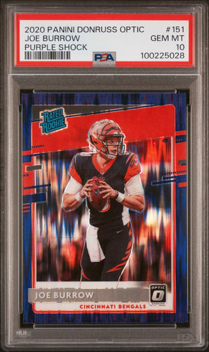 2020 Panini Donruss Optic Rated Rookie Joe Burrow Purple Shock RC PSA 10 