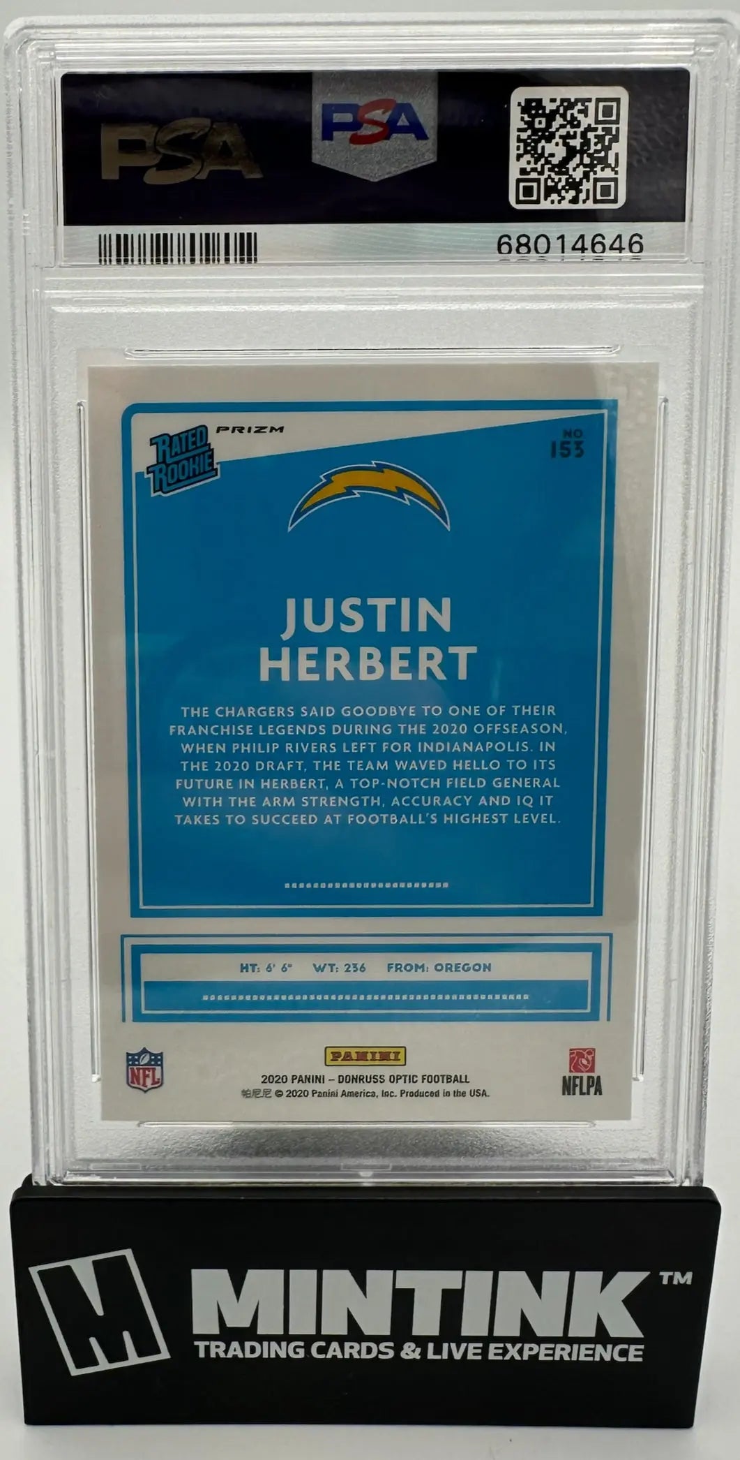 2020 Panini Donruss Optic Rated Rookie Justin Herbert Holo RC PSA 10 