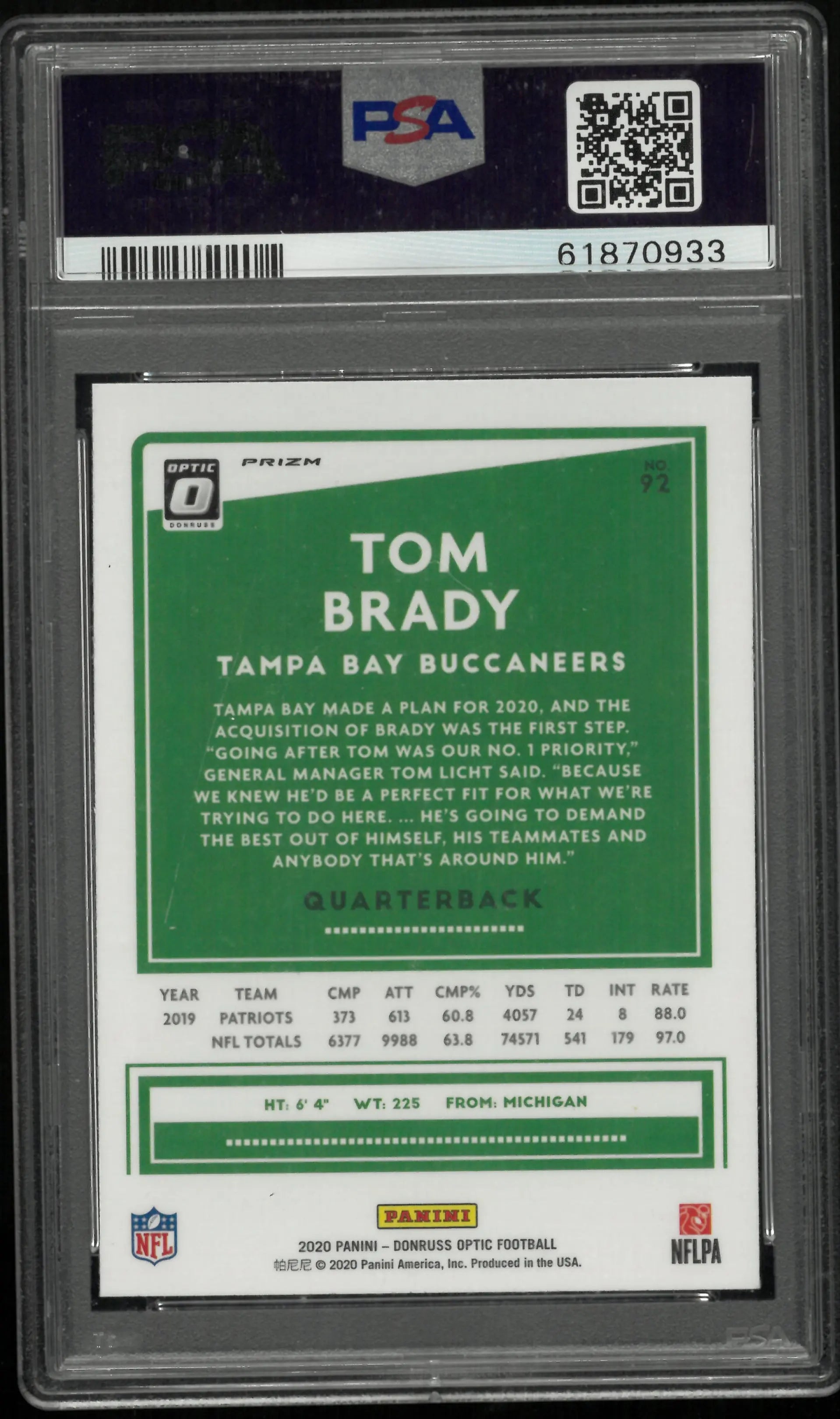 2020 Panini Donruss Optic Tom Brady Holo PSA 10 