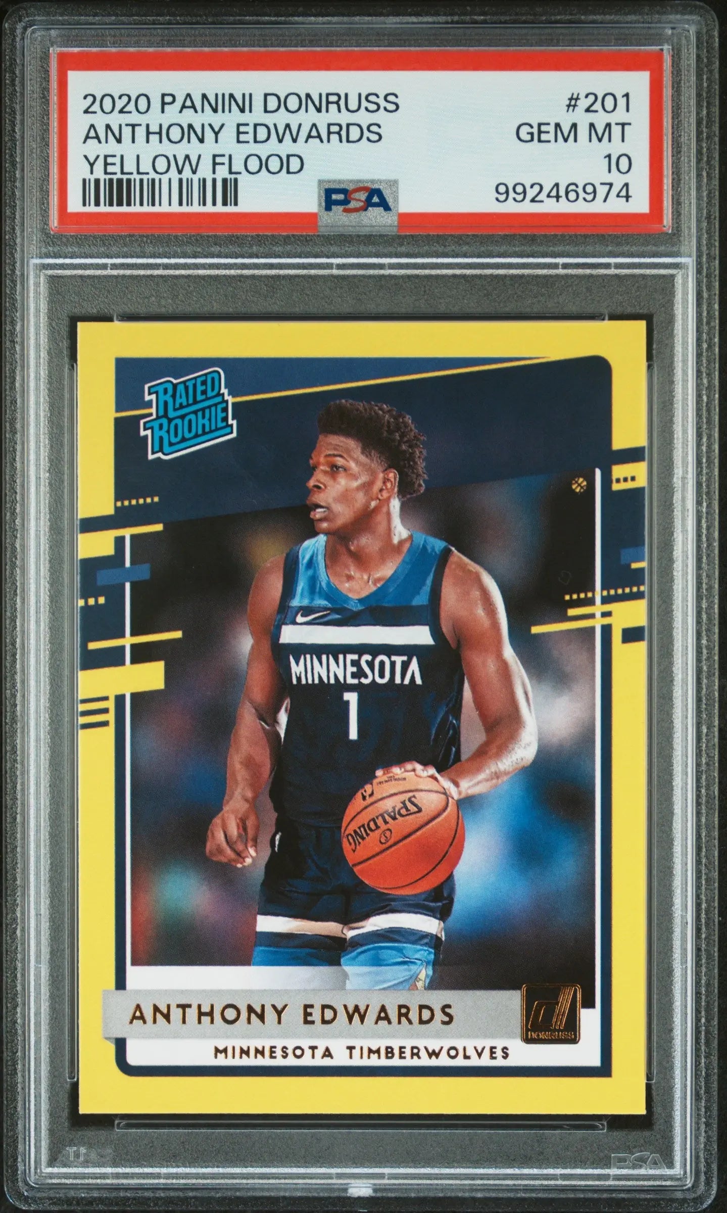 2020 Panini Donruss Rated Rookie Anthony Edwards Yellow Flood RC PSA 10 