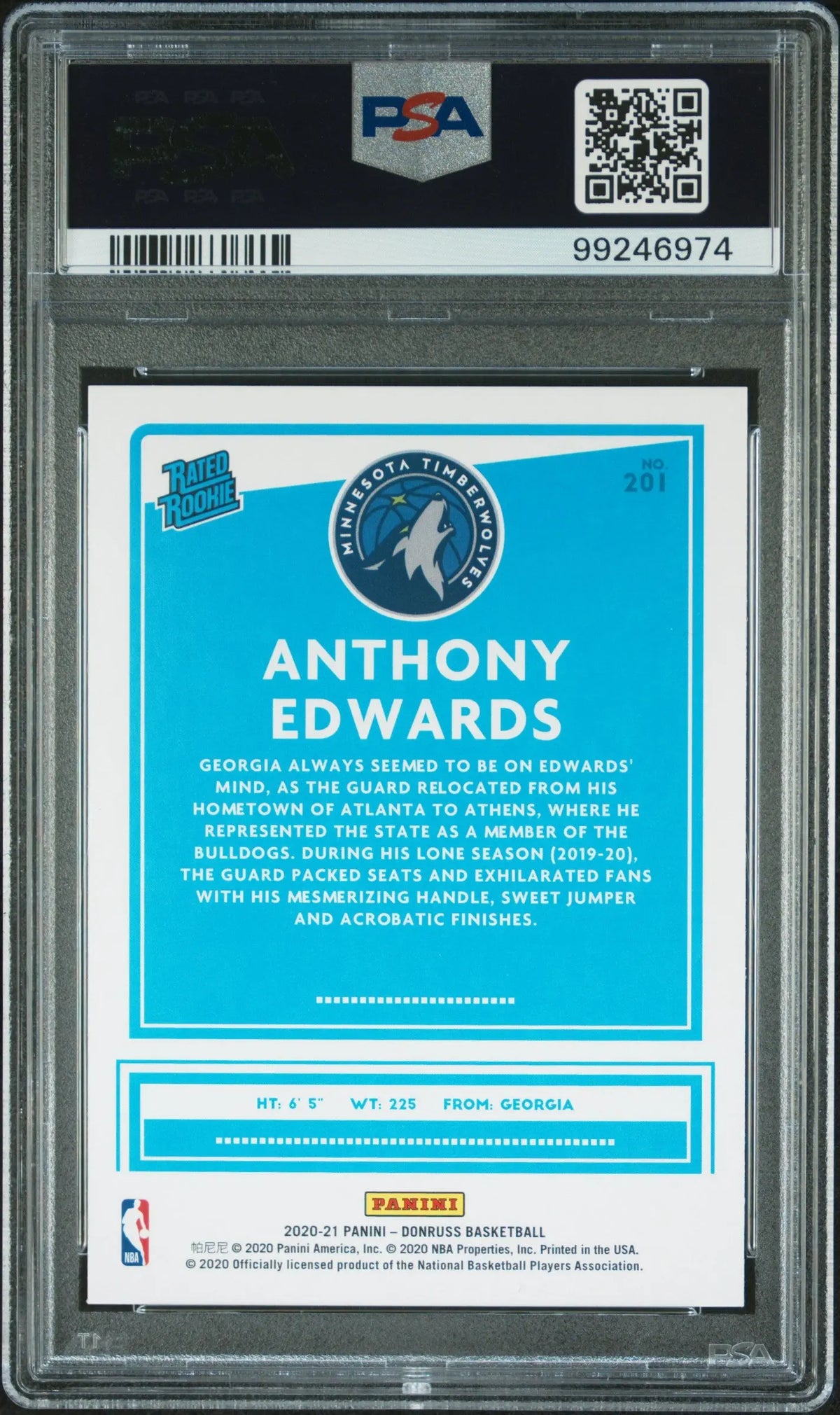 2020 Panini Donruss Rated Rookie Anthony Edwards Yellow Flood RC PSA 10 