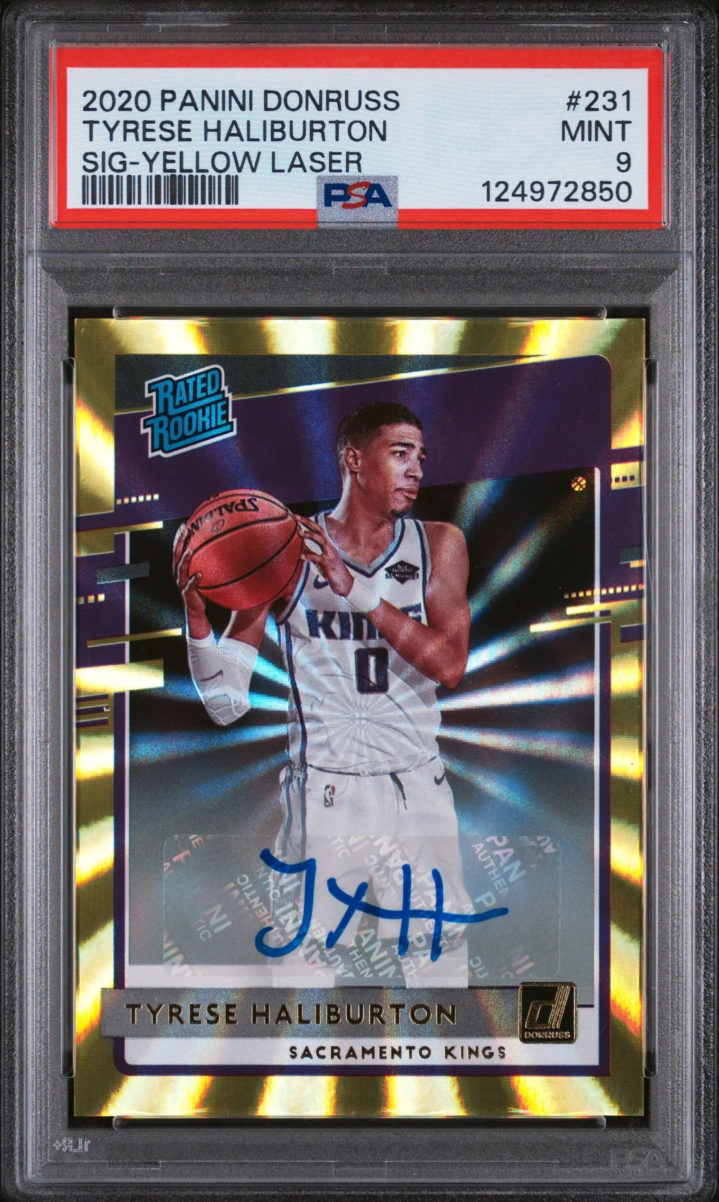 2020 Panini Donruss Rated Rookie Autograph Tyrese Haliburton Yellow Laser PSA 9 