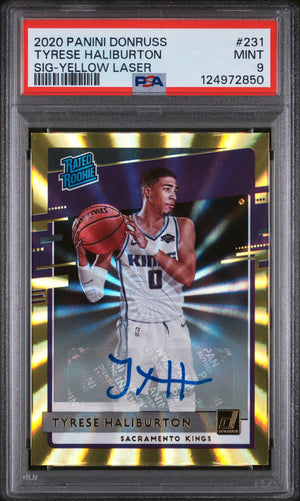 2020 Panini Donruss Rated Rookie Autograph Tyrese Haliburton Yellow Laser PSA 9 