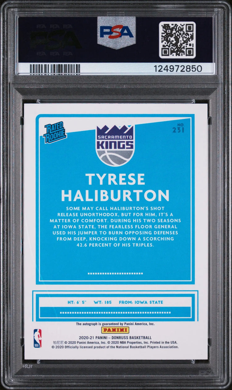 2020 Panini Donruss Rated Rookie Autograph Tyrese Haliburton Yellow Laser PSA 9 