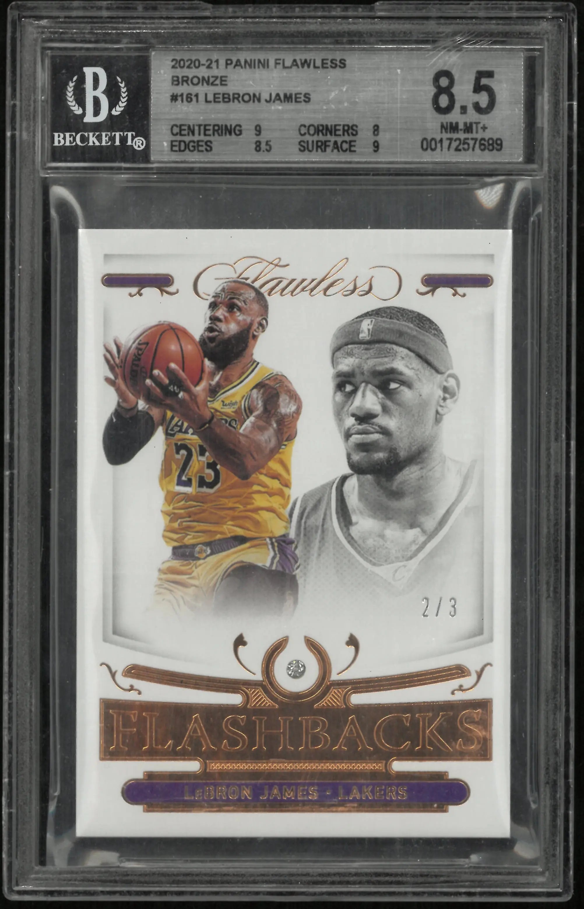 2020 Panini Flawless Bronze Flashbacks Relic LeBron James #161 BGS 8.5 /3 
