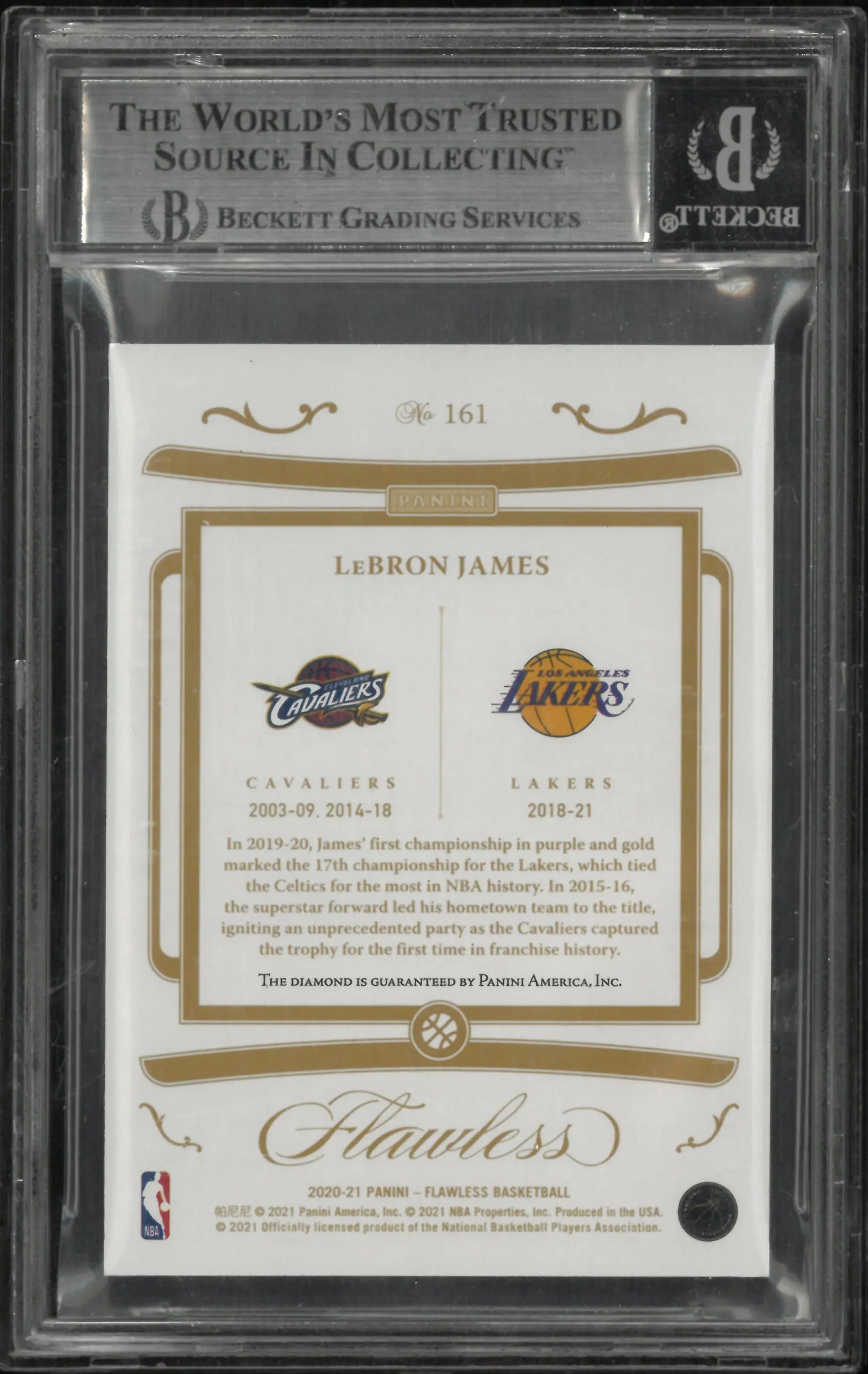 2020 Panini Flawless Bronze Flashbacks Relic LeBron James #161 BGS 8.5 /3 