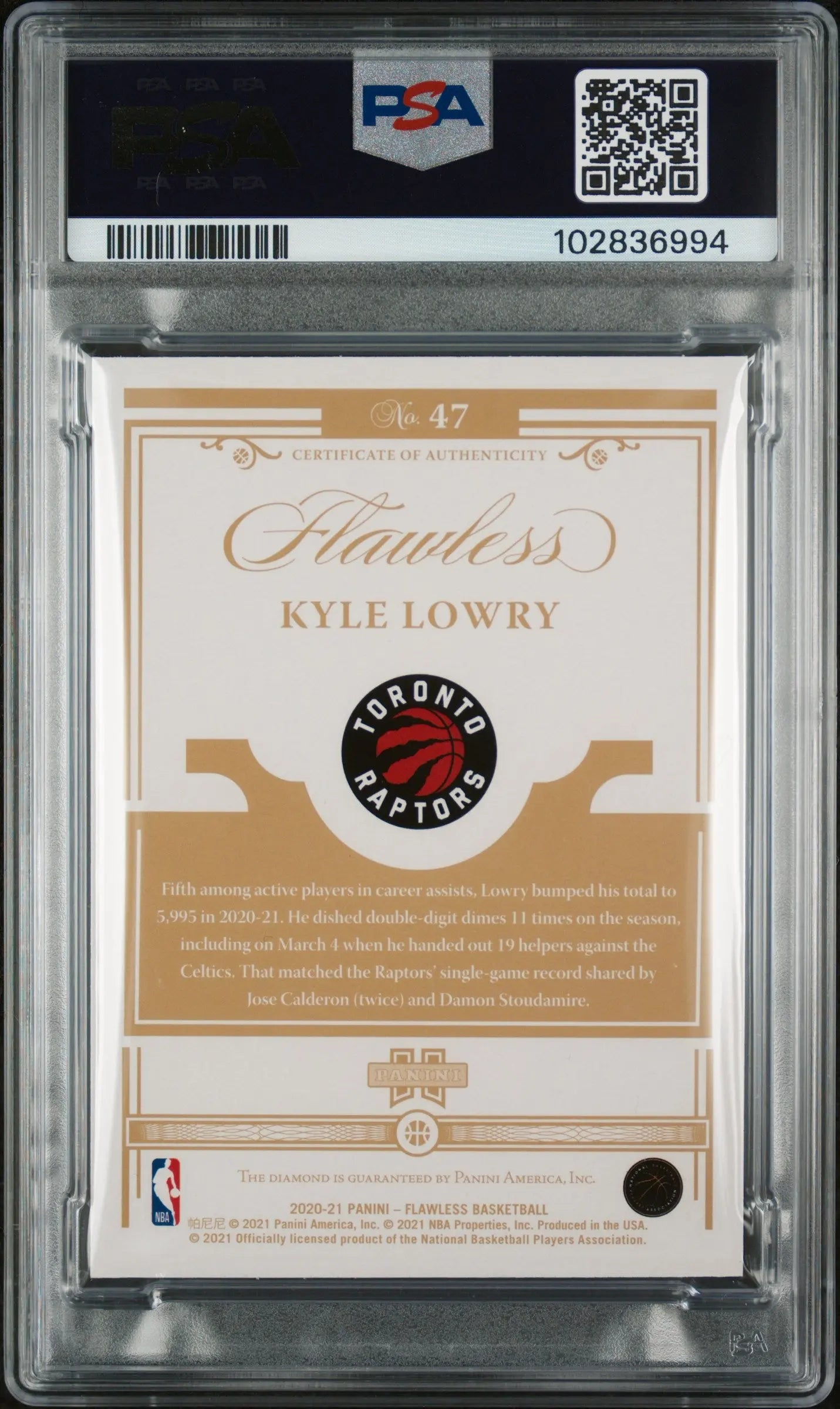 2020 Panini Flawless Kyle Lowry #47 Emerald  /5 PSA 9 
