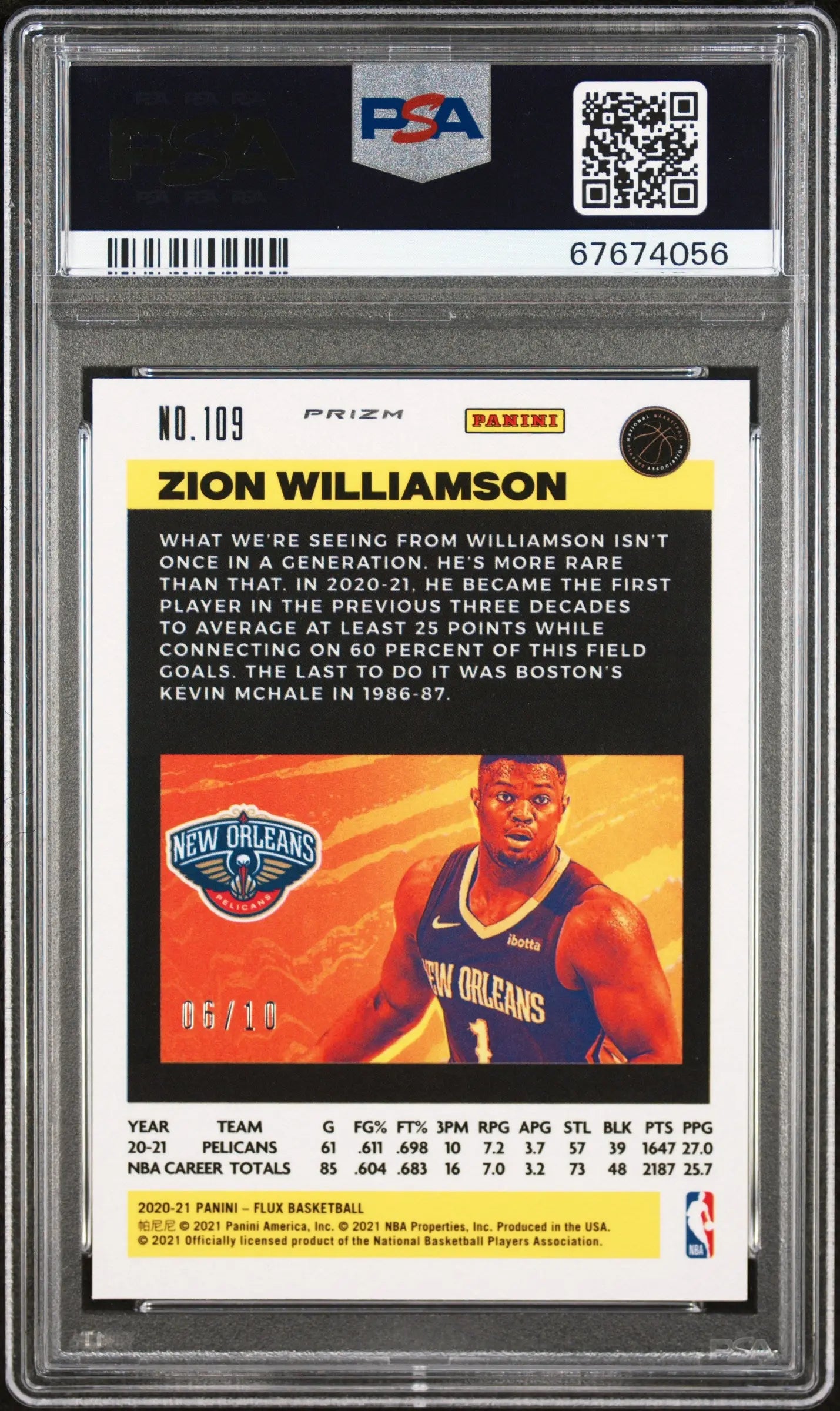 2020 Panini Flux Basketball Zion Williamson #109 Gold Mojo PSA 10 /10 