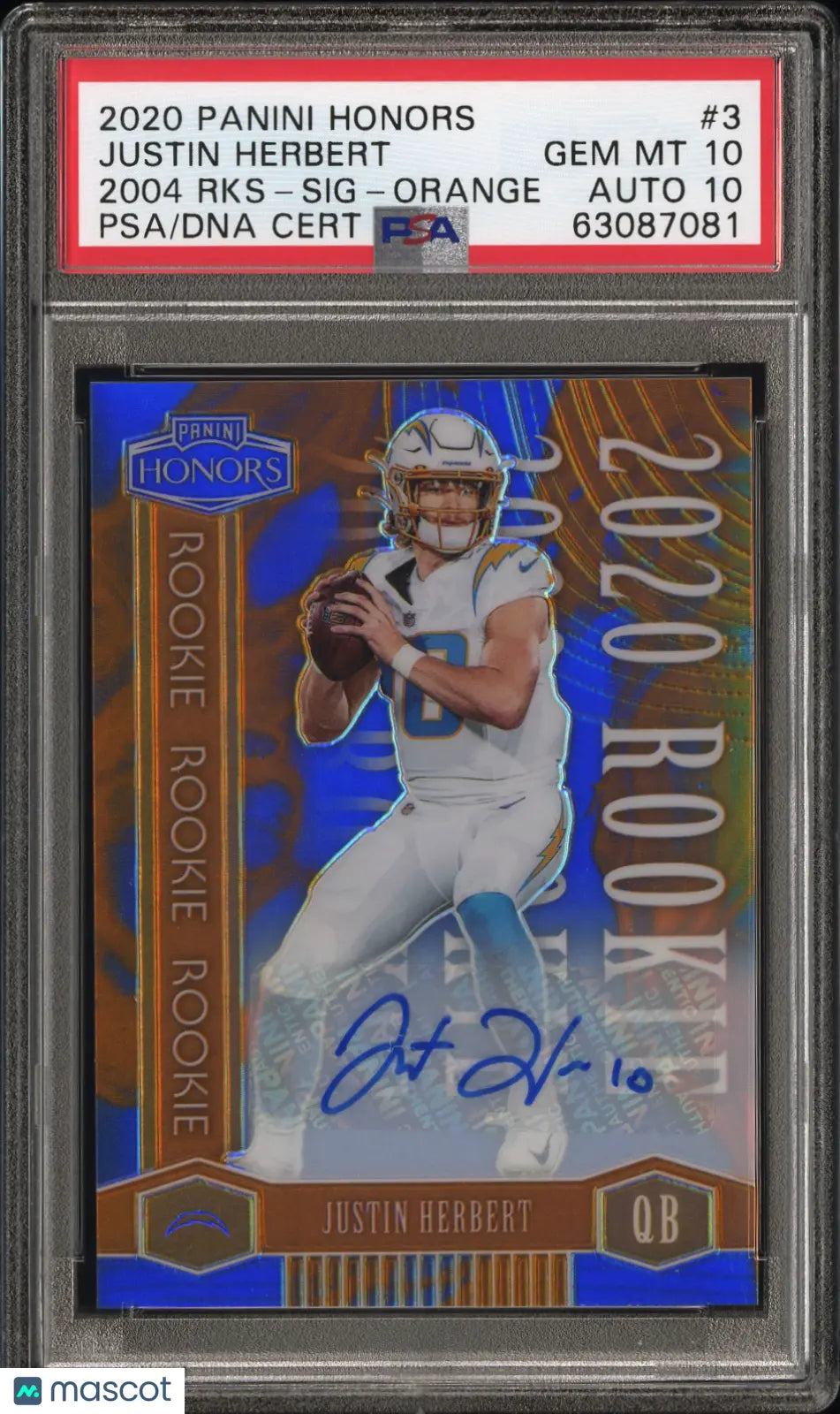 2020 Panini Honors 2004 Rookies Justin Herbert RC Auto Orange PSA 10 Auto 10 /25 