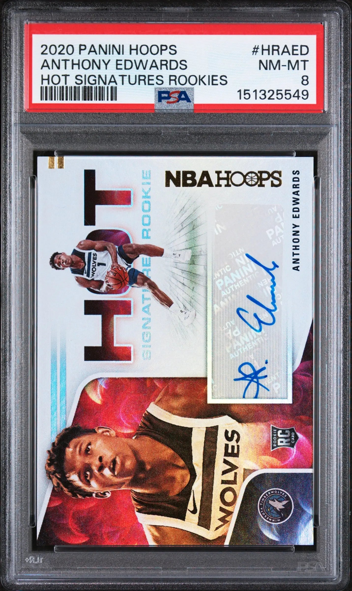 2020 Panini Hoops Hot Signatures Autograph Rookies Anthony Edwards Auto RC PSA 8 