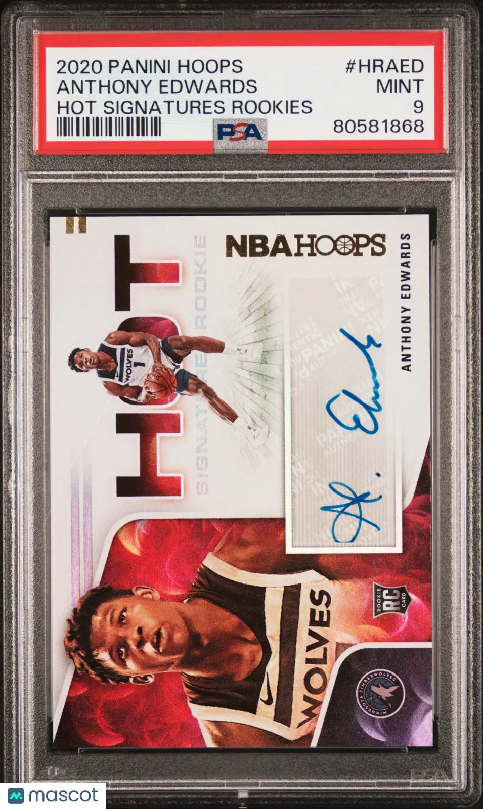 2020 Panini Hoops Hot Signatures Rookie Auto Anthony Edwards #HRAED PSA 9 