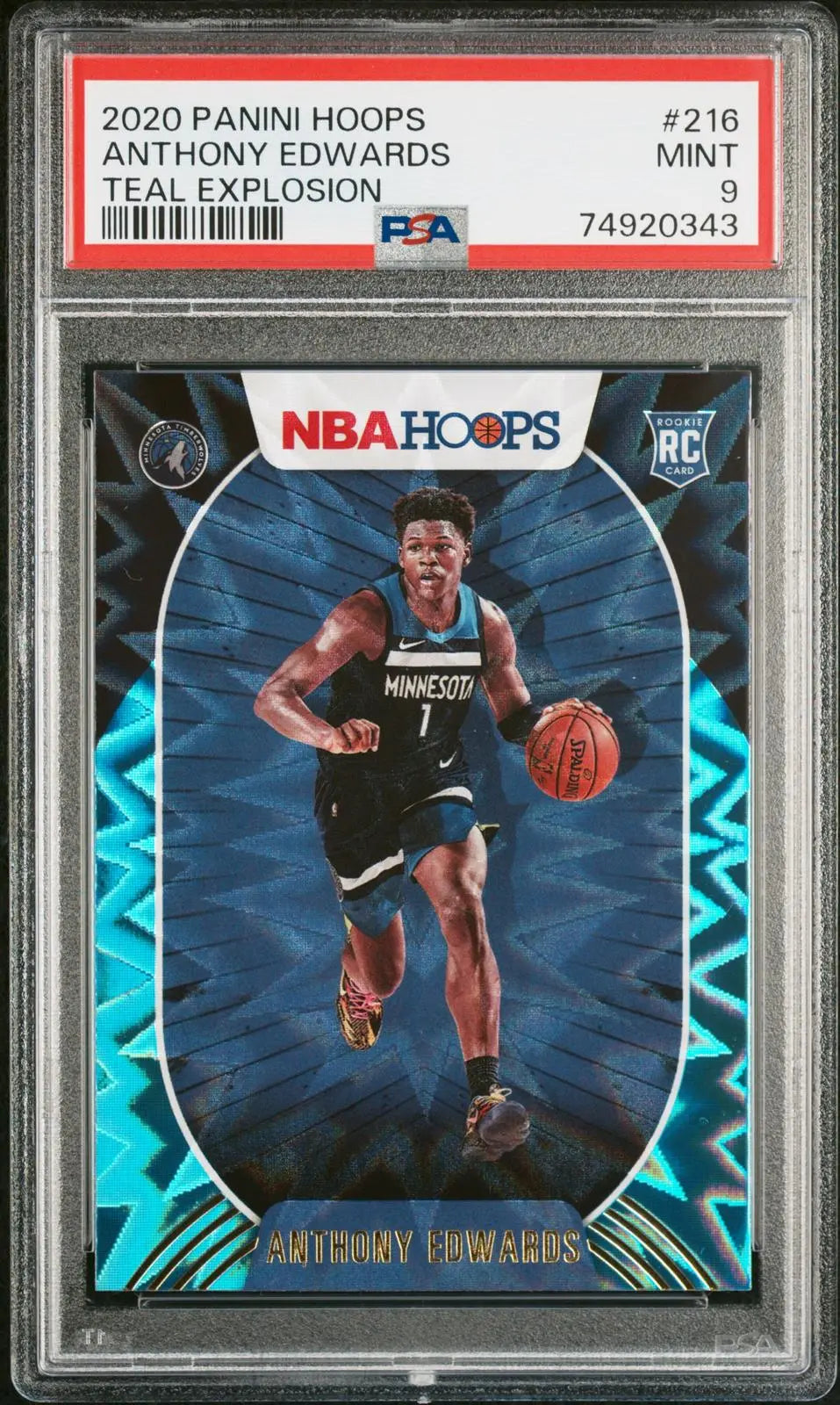 2020 Panini Hoops Rookie Anthony Edwards Teal Explosion RC PSA 9 