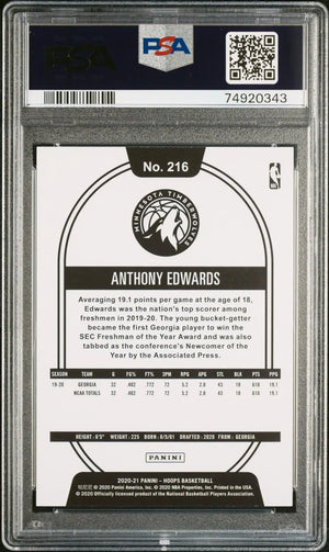 2020 Panini Hoops Rookie Anthony Edwards Teal Explosion RC PSA 9 