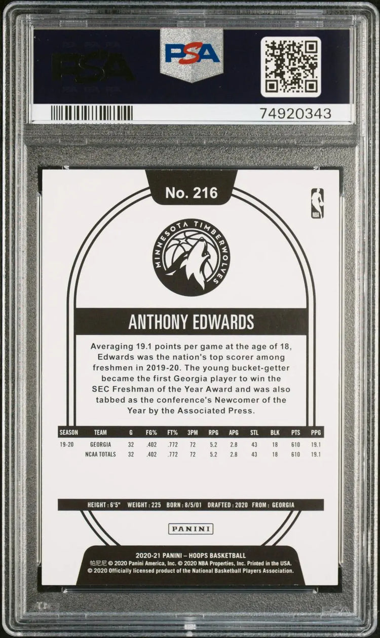 2020 Panini Hoops Rookie Anthony Edwards Teal Explosion RC PSA 9 