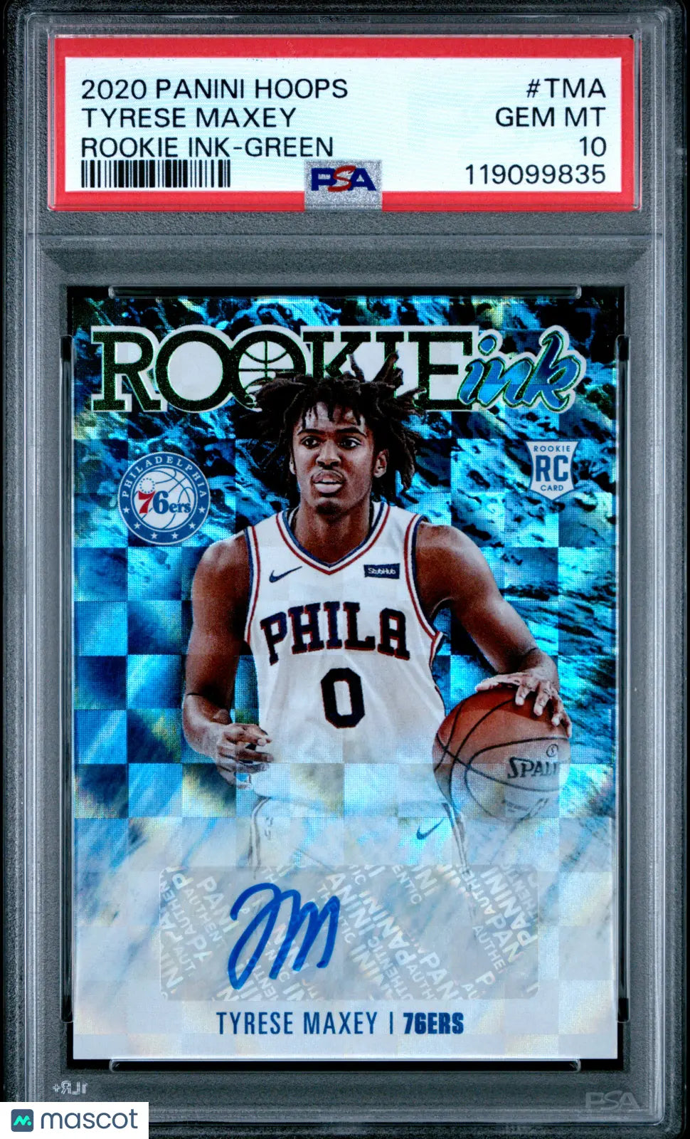2020 Panini Hoops Rookie Ink Tyrese Maxey RC Autograph Auto Green PSA 10 