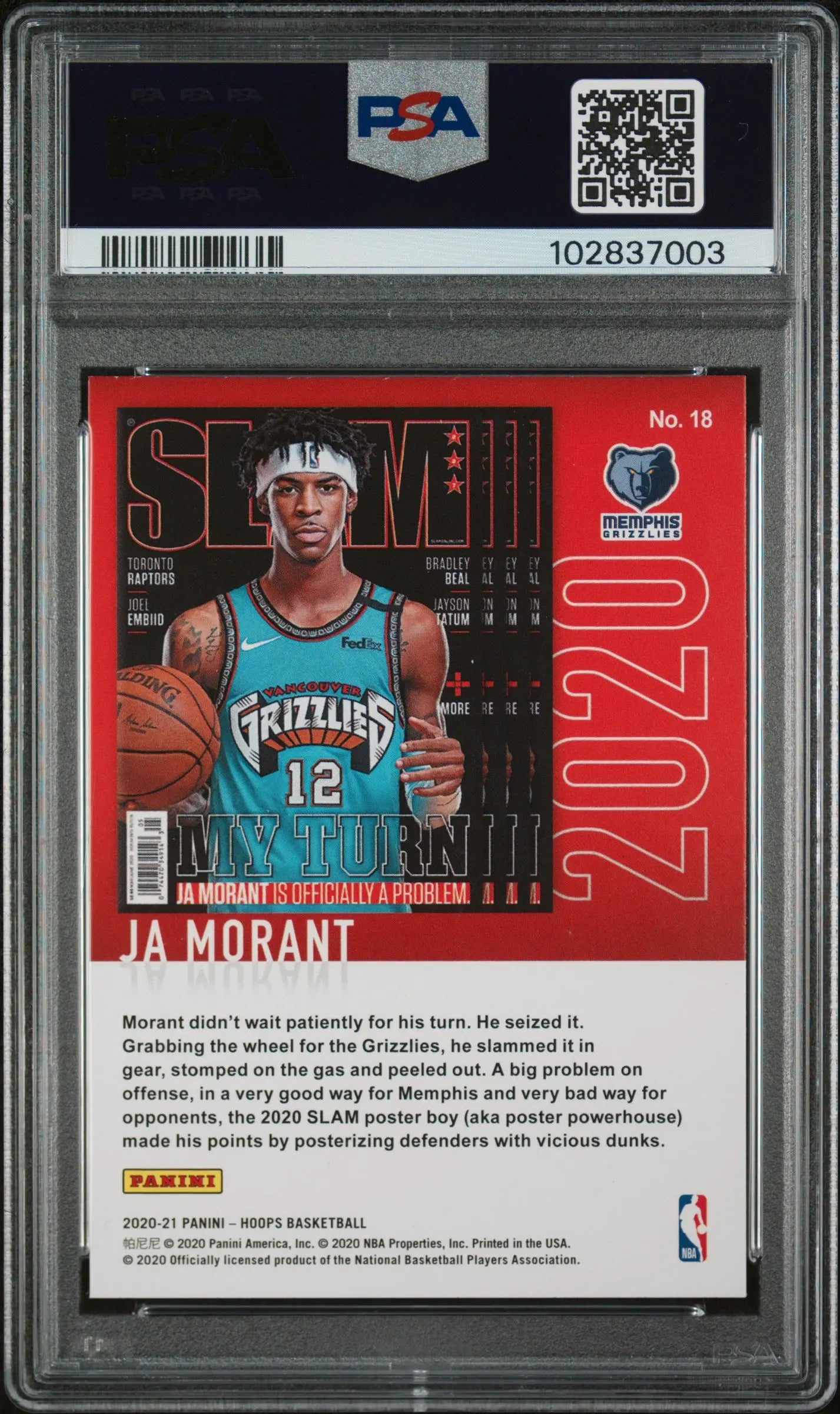 2020 Panini Hoops Slam Ja Morant #18 Holo PSA 9 